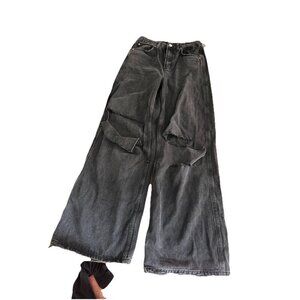 BDG Puddle Distressed Jeans in Black Super high rise wide leg Size 28w/32L